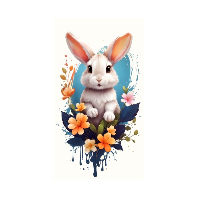 Cute Rabbit With Splash Flower by intuneric