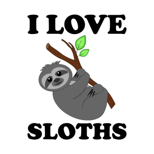 I Love Sloths Tree Branch Cute Slow Animals Creature Pet T-Shirt