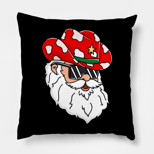 Santa Claus Western Cowboy hat Merry Christmas Funny Pillow by Trippycollage