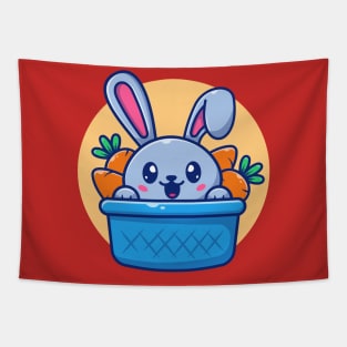 Cute Rabbit In Basket With Carrot Cartoon Tapestry