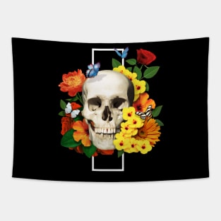 Vibrant Flowery Skull - Flowery Bones Series Tapestry