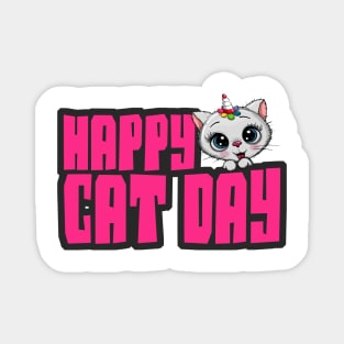 happy cat day , funny cat , meow Magnet