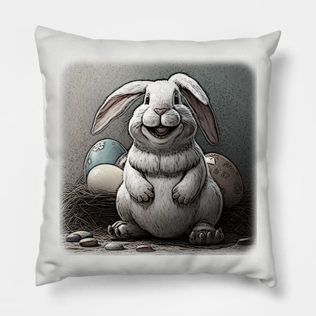 Easter Bunny Cartoon Pillow by MC Creations