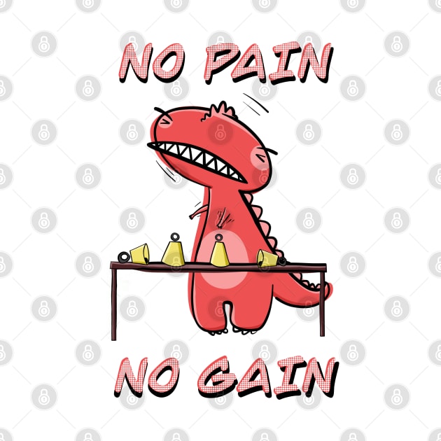 Funny Red T-Rex Practicing Handbells "No Pain, No Gain" by SubtleSplit