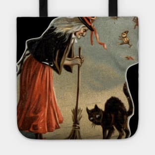 Witch & Black Cat Broom Halloween magical Gift Adults Clothing Tote