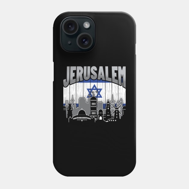 Jerusalem Israel Skyline Vintage Israeli Flag Phone Case by travel2xplanet