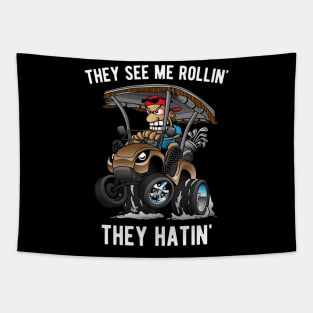They See Me Rollin' They Hatin' Funny Golf Cart Cartoon Tapestry