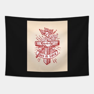 Religious Cross illustration God is Love Tapestry