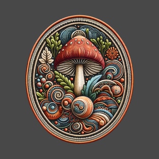 Peachy Mushroom Embroidered Patch T-Shirt