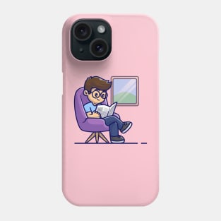 Man Reading Newspaper On Sofa Cartoon Phone Case