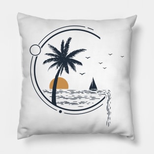 Sailboat In Ocean. Summer Time. Double Exposure Style Pillow