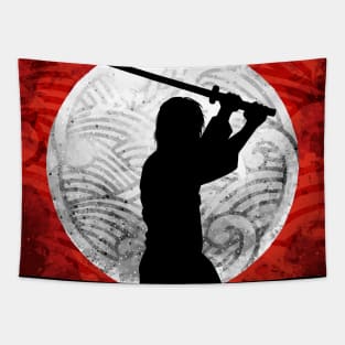 Samurai Moon Red Tapestry