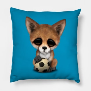 Cute Baby Fox With Football Soccer Ball Pillow