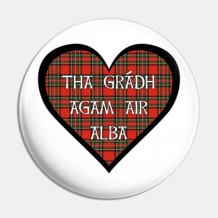 Royal Stewart tartan heart "I love Scotland" in Gaelic "Tha Gràdh Agam ort" Pin