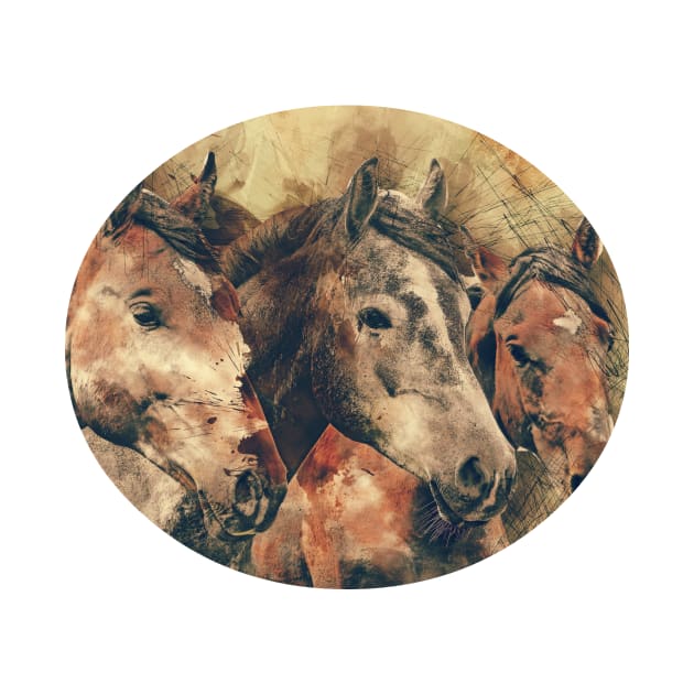 3 Horses Watercolor painting by Winterplay