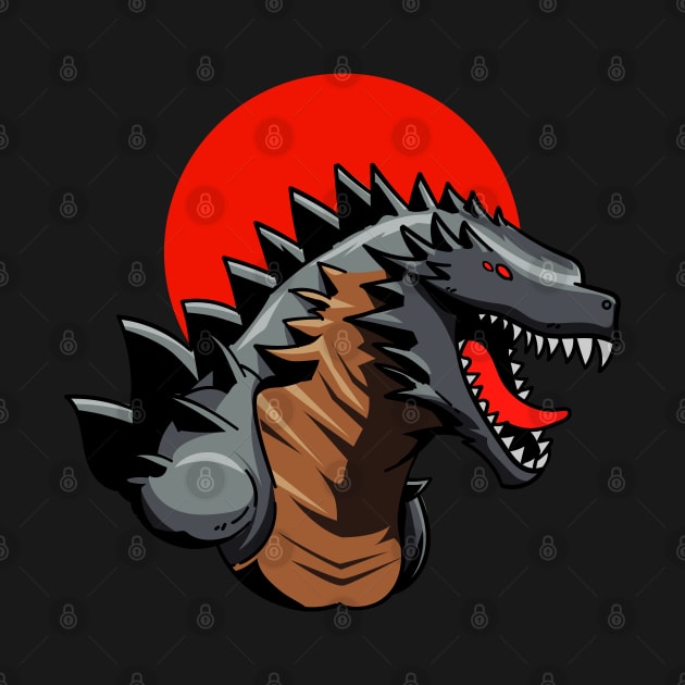 Scary black Godzilla on a red background by Wahyuwm48