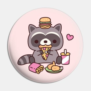 Cute Raccoon Eating Fast Food Pin