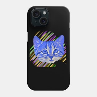 Blue Kitty Face Colorful Stripes Phone Case