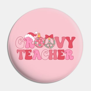 Groovy Teacher Pink Christmas Pin