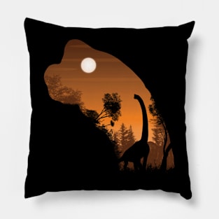 Brachiosaur Sunset Silhouette Pillow