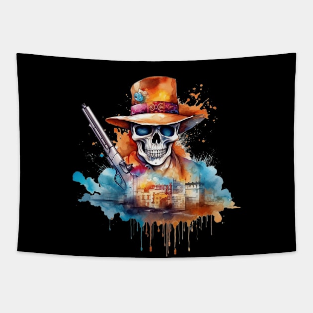 Skull With Guns Tapestry by LetsGetInspired