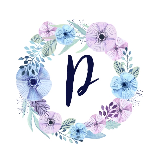 Floral Monogram P Icy Winter Blossoms by floralmonogram