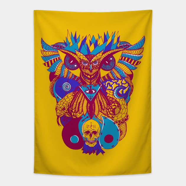 Triad Owl And Ageless Skull Tapestry by kenallouis