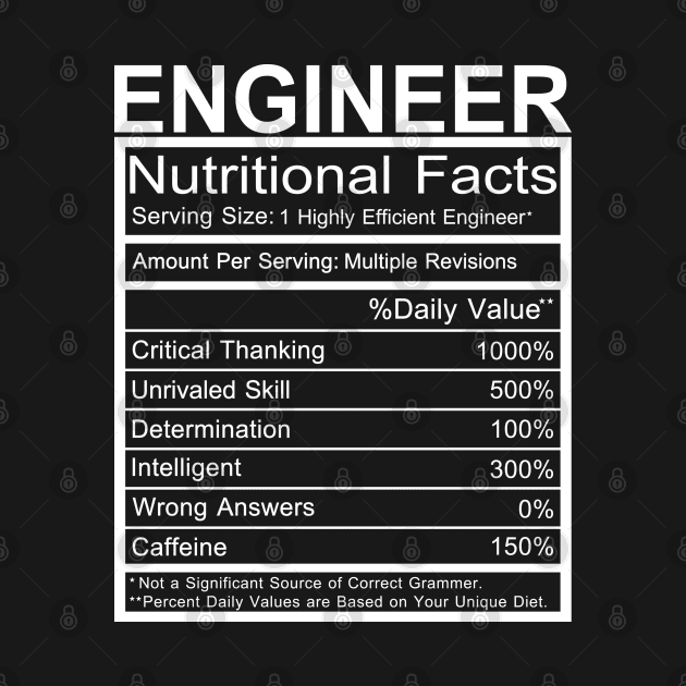 Funny engineer saying, engineer nutritional facts by Moe99