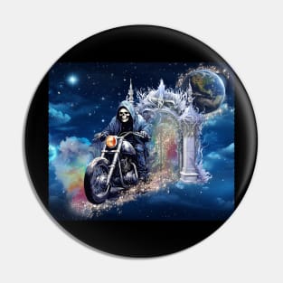 Hell to Heaven Skeleton Motorcycle Rider Pin