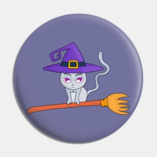 Witch Cat Flying on a Broom Pin