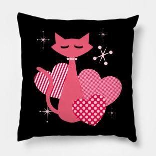 Atomic Hearts Mid-Century Modern Retro Valentines Cat Pillow