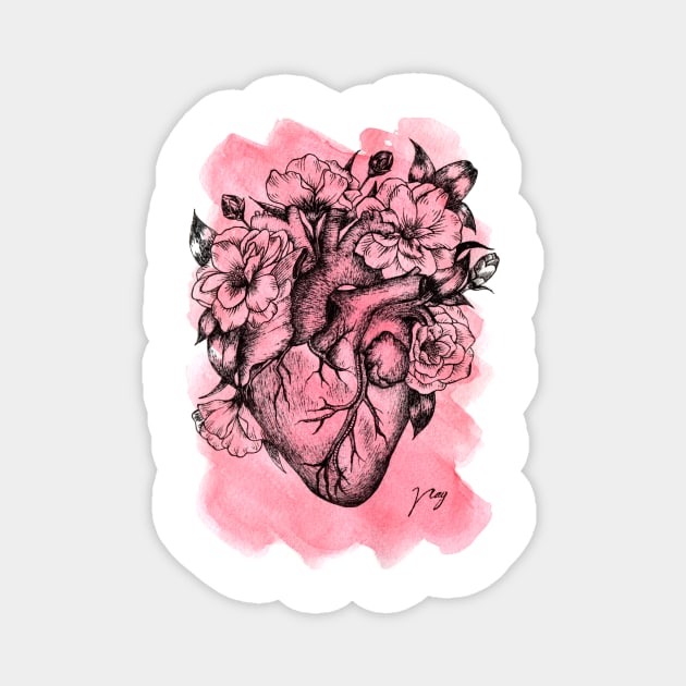 Foral Heart Watercolor Magnet by Akbaly