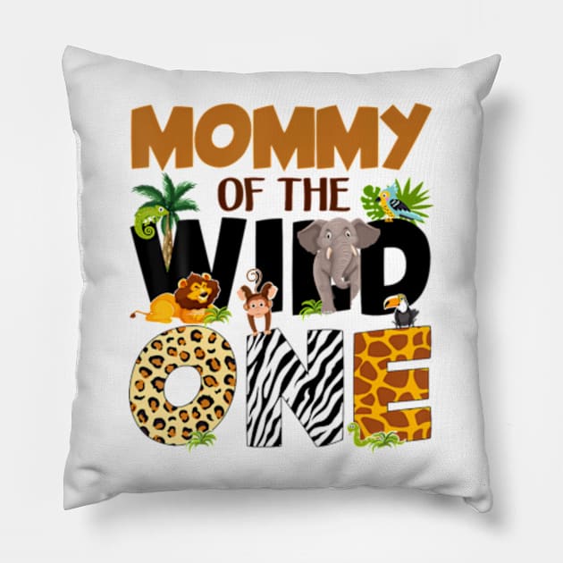 Mommy Of The Birthday Wild One Safari Mom And Dad Boy Family Pillow by Eduardo