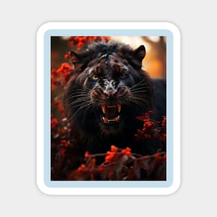 Floral Black Lion Roar Magnet