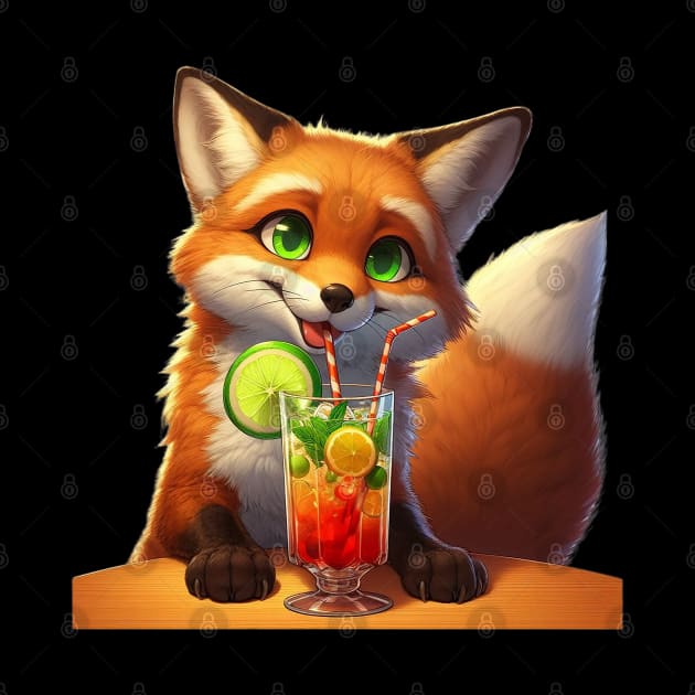 a fox with a drink AI by DorianFox