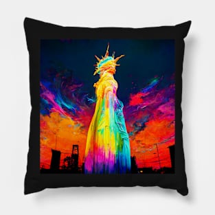 psychedelic statue of liberty Pillow