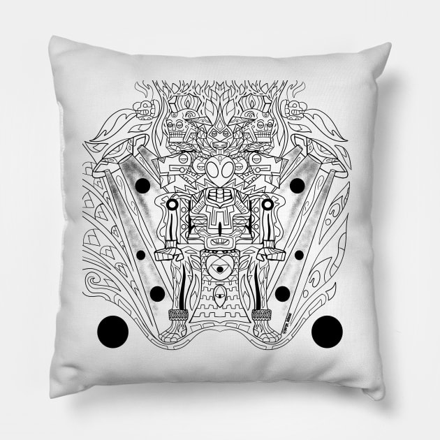 alien astral aztec knight in mictlan underworld throne ecopop art Pillow by jorge_lebeau