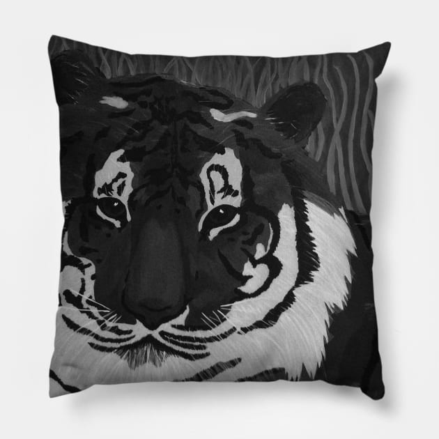 tiger in the grass Pillow by BlueTiger