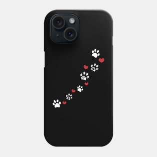 Paw prints and red hearts Phone Case