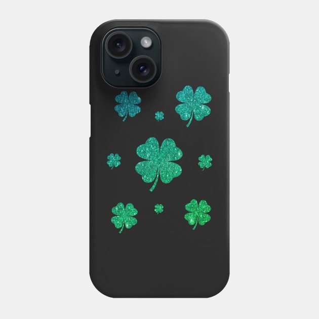 St Patricks Day, Ombre Green 4 Leaf Faux Glitter Clovers Phone Case by Felicity-K