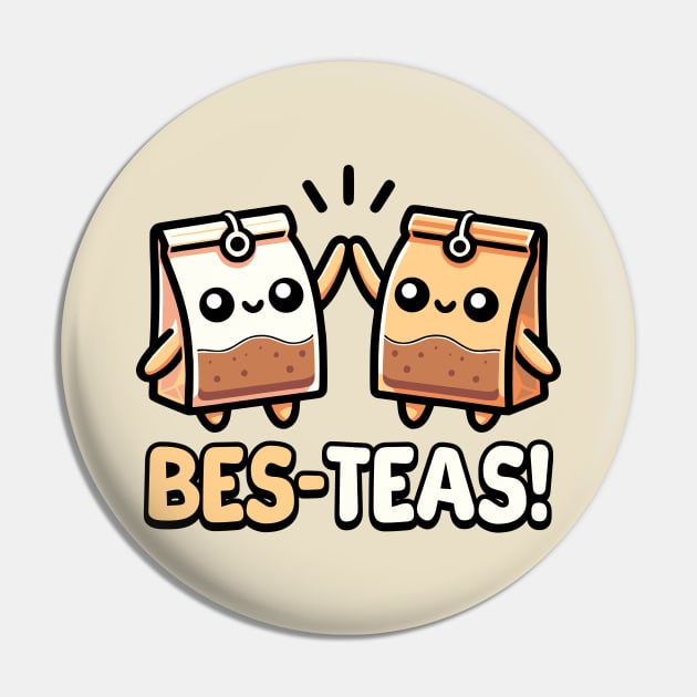 Bes-teas! Cute Teabag Pun Cartoon Pin by Cute And Punny