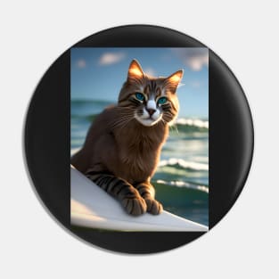 Cat Surfing - Modern Digital Art Pin