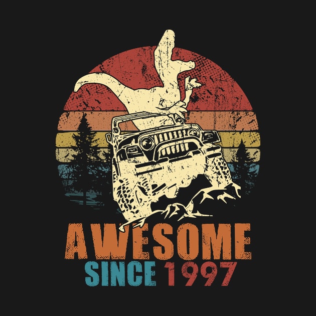 1997 Jeep T-Shirt Awsome Since 1997 T-Rex Jeep Vintage Retro Birthday Gift by thuocungphoi732