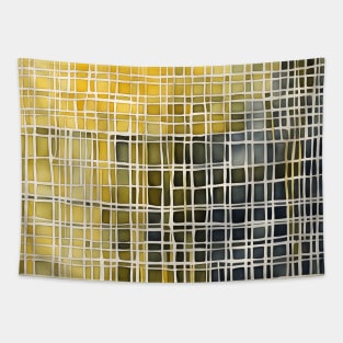 Abstract grid pattern yellow,white and gray Tapestry