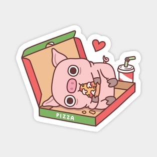 Cute Pig Eating Pizza In Pizza Box Funny Magnet