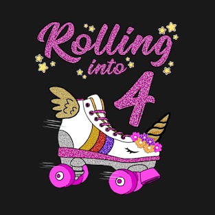 Rolling into 4th Birthday Unicorn Roller Skate Party T-Shirt