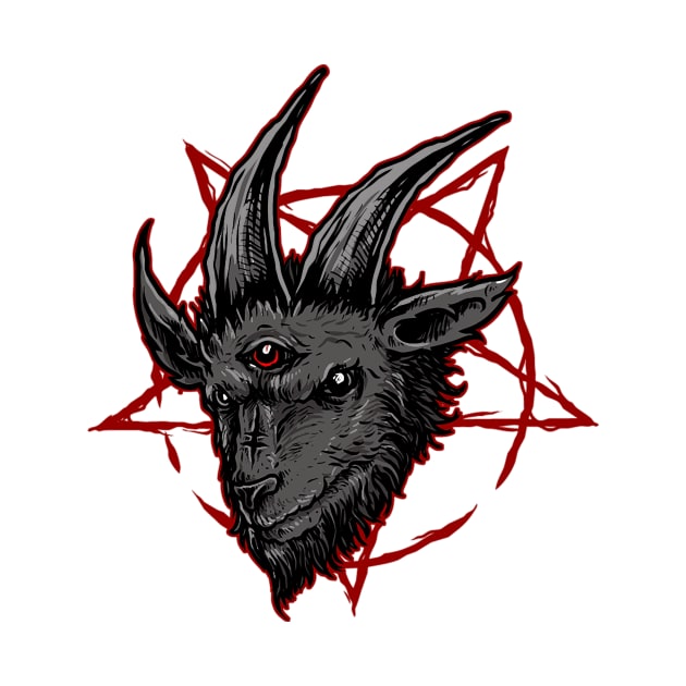 Black Baphomet Goat Head over Red Pantagram by hclara23