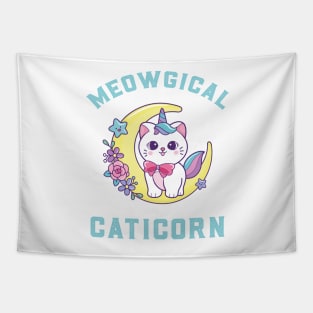 Cute Caticorn Meowgical Moon Unicorn girl Tapestry