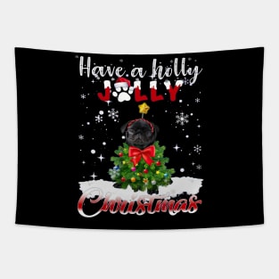 Have A Holly Jolly Christmas Black Pug Dog Xmas Tree Tapestry