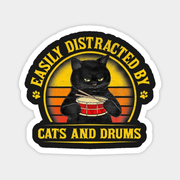 Easily Distracted By Cats And Drums Cat Drummer Magnet by FogHaland86